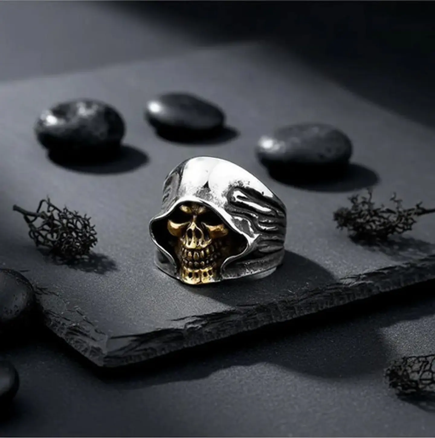 Anillo Para Hombre Cráneo Santa Muerte De Acero Color Plata 6