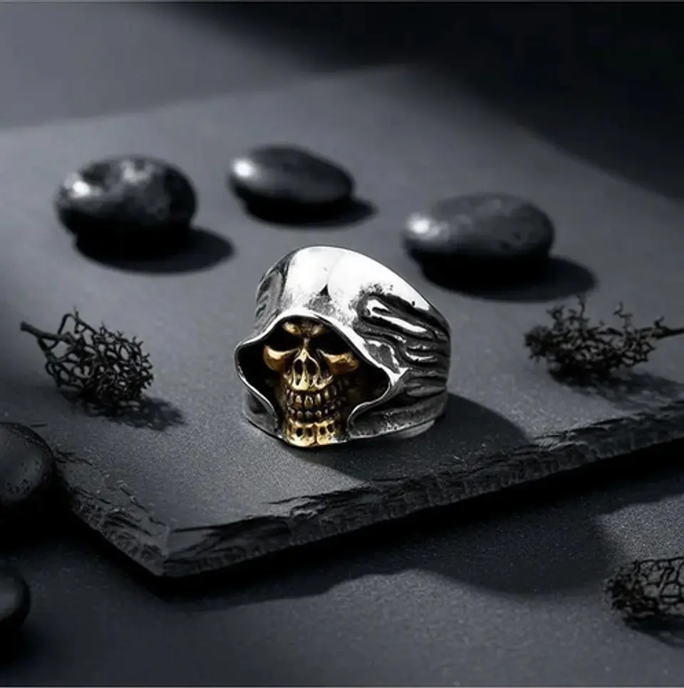 Anillo Para Hombre Cráneo Santa Muerte De Acero Color Plata 6