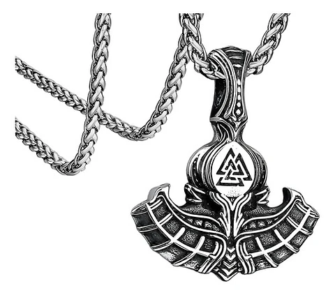 Collar Para Hombre Y Mujer Dije Thor Mjolnir Vikingo Valknut Plateado