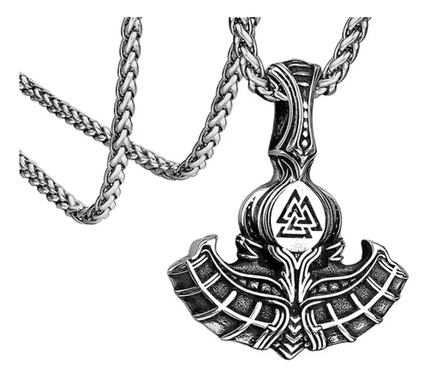 Collar Para Hombre Y Mujer Dije Thor Mjolnir Vikingo Valknut Plateado 1