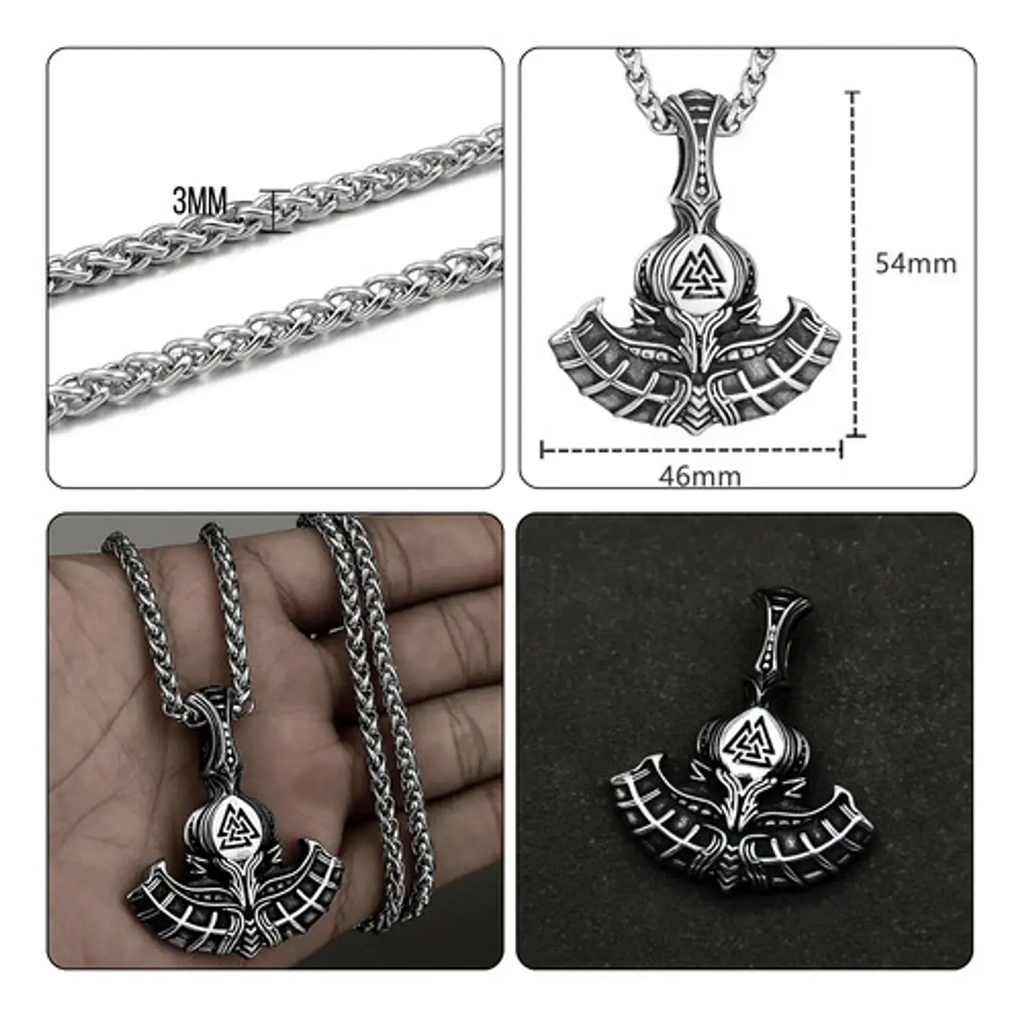 Collar Para Hombre Y Mujer Dije Thor Mjolnir Vikingo Valknut Plateado 3