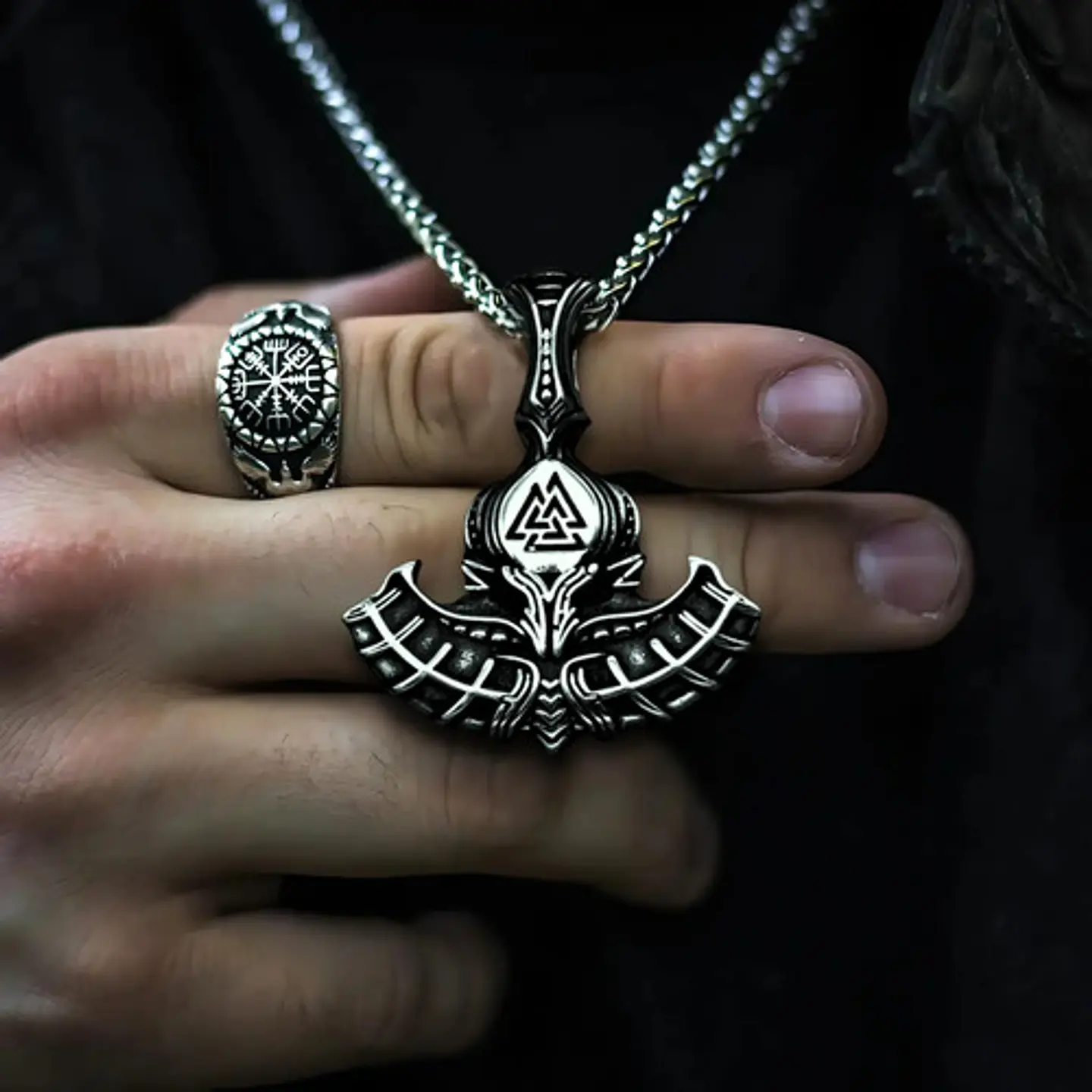 Collar Para Hombre Y Mujer Dije Thor Mjolnir Vikingo Valknut Plateado 5