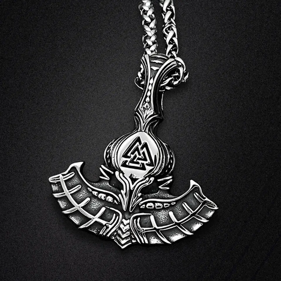 Collar Para Hombre Y Mujer Dije Thor Mjolnir Vikingo Valknut Plateado 10