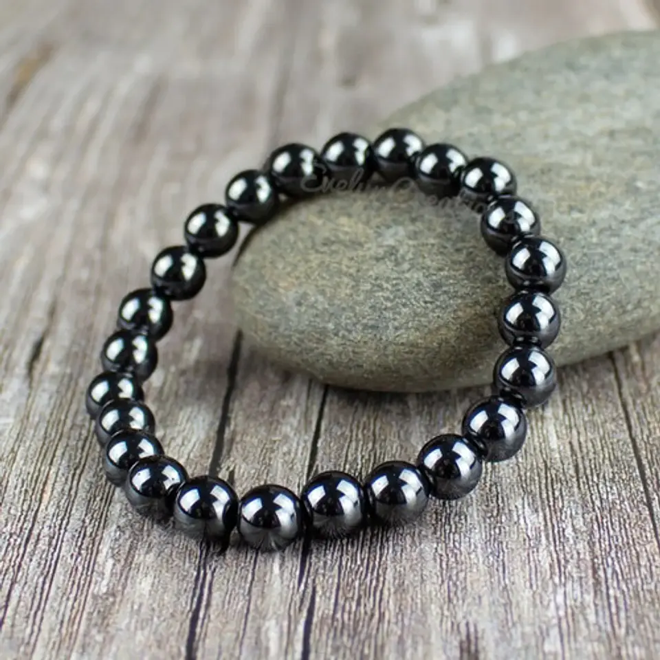 Pulsera Elástica Piedras Naturales Hematita Hombre Y Mujer 4
