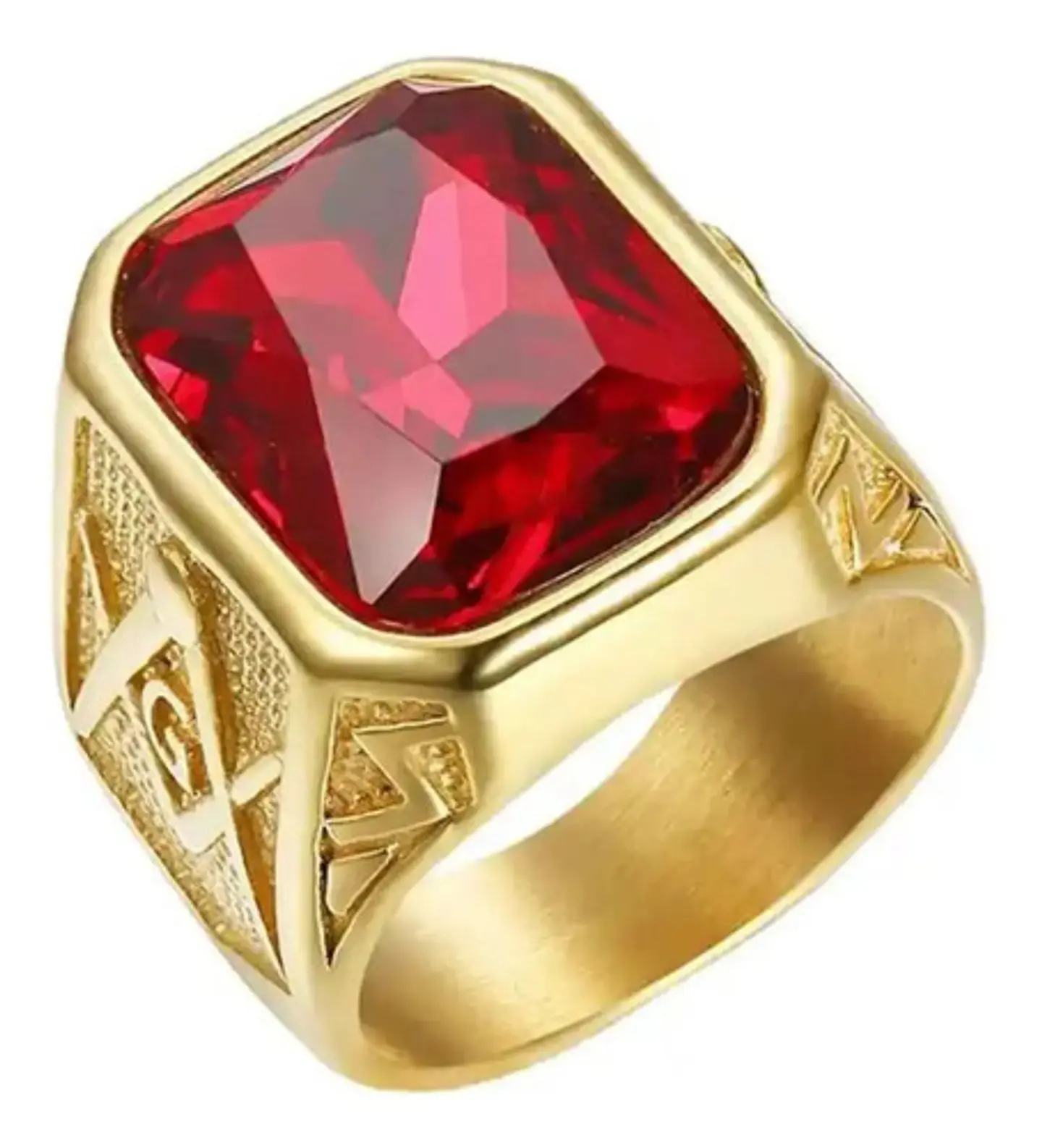 Anillo Para Hombre Masón Logia Con Piedra Cz Acero Color Oro 2