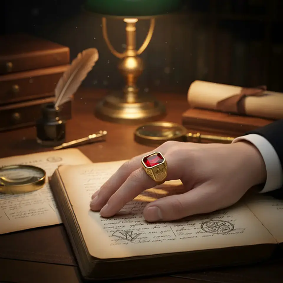 Anillo Para Hombre Masón Logia Con Piedra Cz Acero Color Oro 5