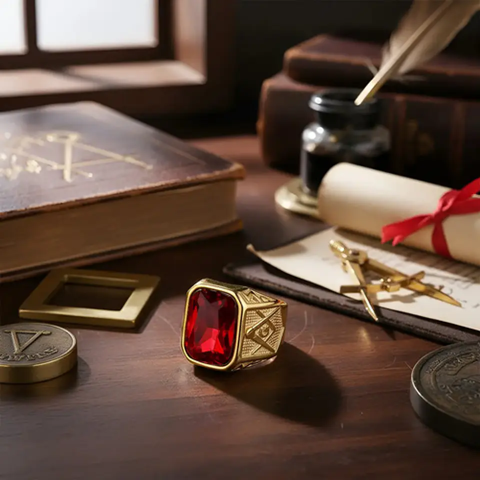 Anillo Para Hombre Masón Logia Con Piedra Cz Acero Color Oro 7