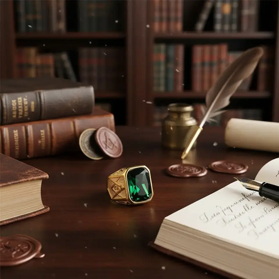 Anillo Para Hombre Masón Logia Con Piedra Cz Acero Color Oro 13