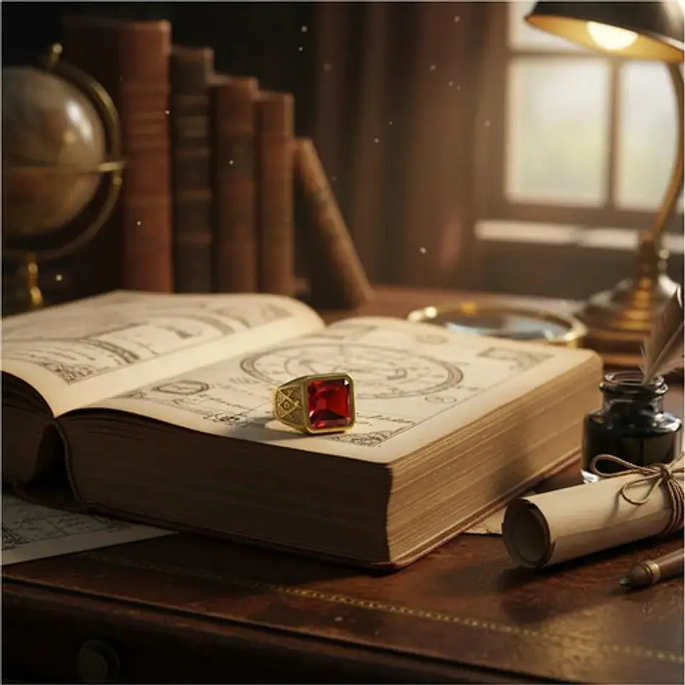 Anillo Para Hombre Masón Logia Con Piedra Cz Acero Color Oro 14