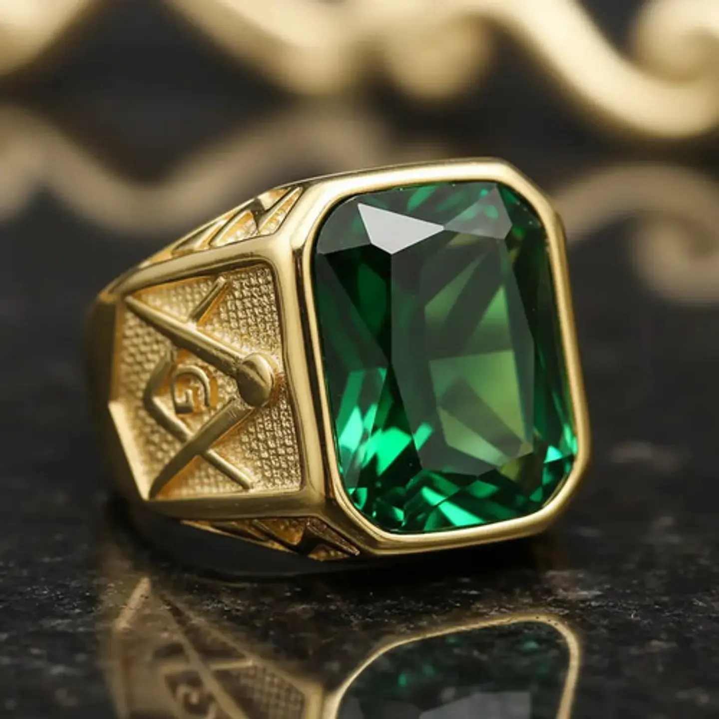 Anillo Para Hombre Masón Logia Con Piedra Cz Acero Color Oro 16