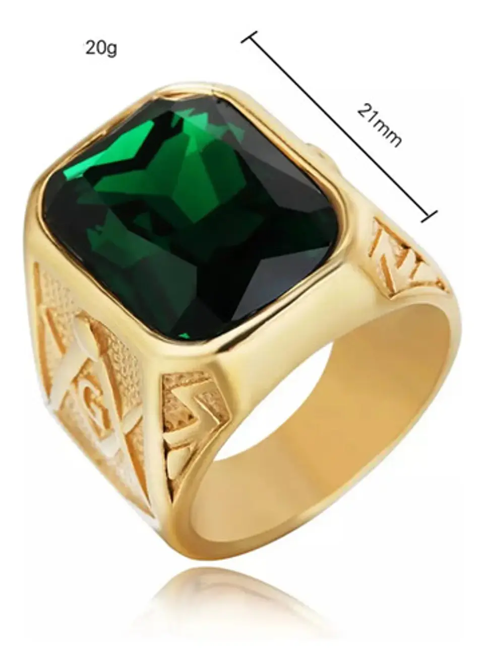 Anillo Para Hombre Masón Logia Con Piedra Cz Acero Color Oro 19