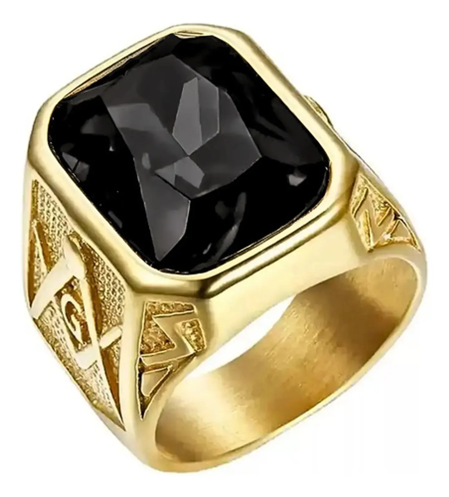 Anillo Para Hombre Masón Logia Con Piedra Cz Acero Color Oro 22