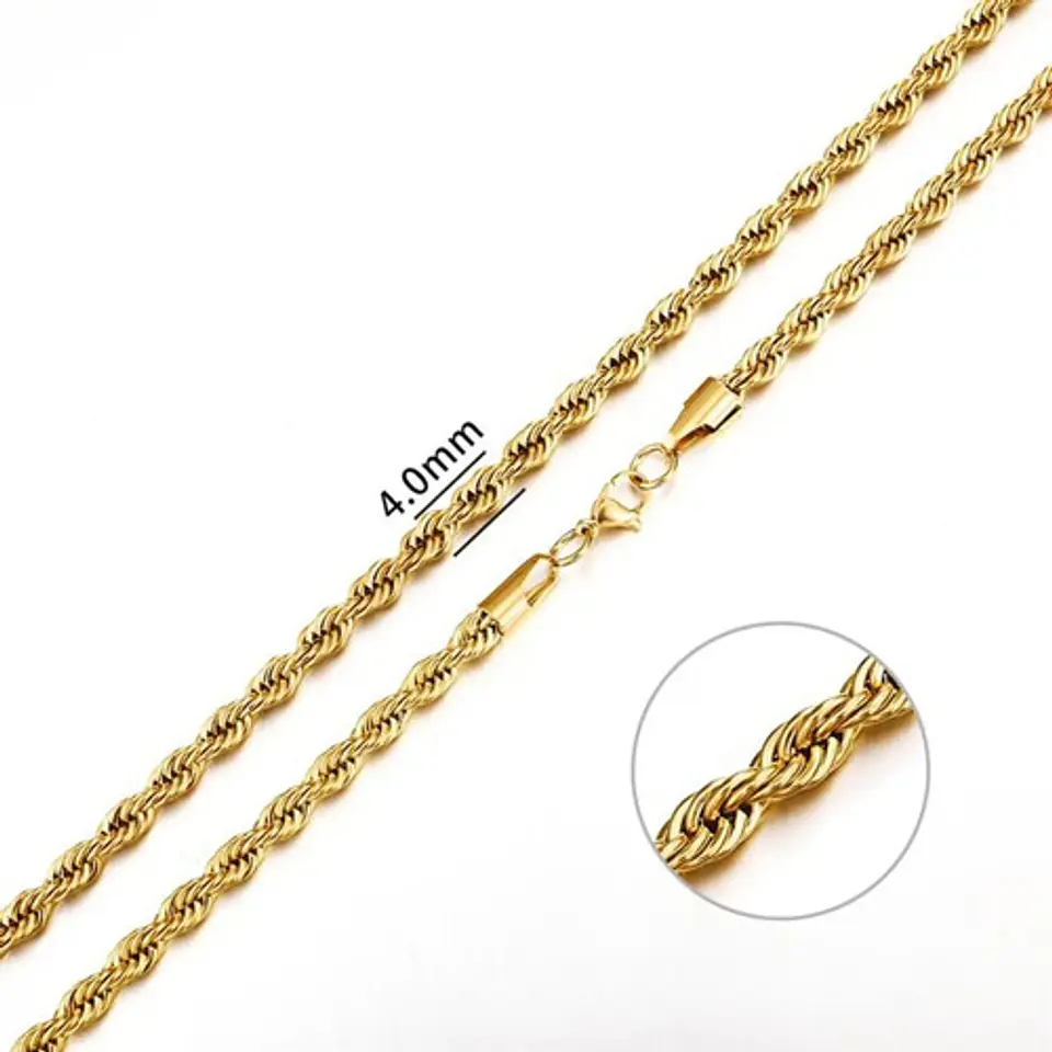 Cadena Soga 4 Mm Color Oro Acero 50 Cm Trenzada Hombre Mujer 4