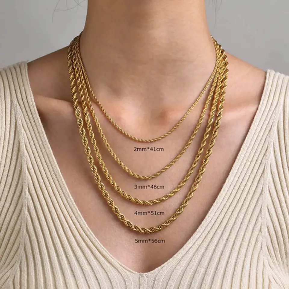 Cadena Soga 4 Mm Color Oro Acero 50 Cm Trenzada Hombre Mujer 5