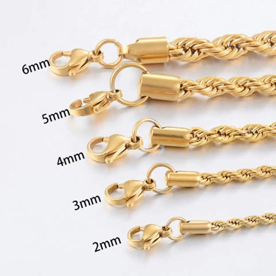 Cadena Soga 4 Mm Color Oro Acero 50 Cm Trenzada Hombre Mujer 10