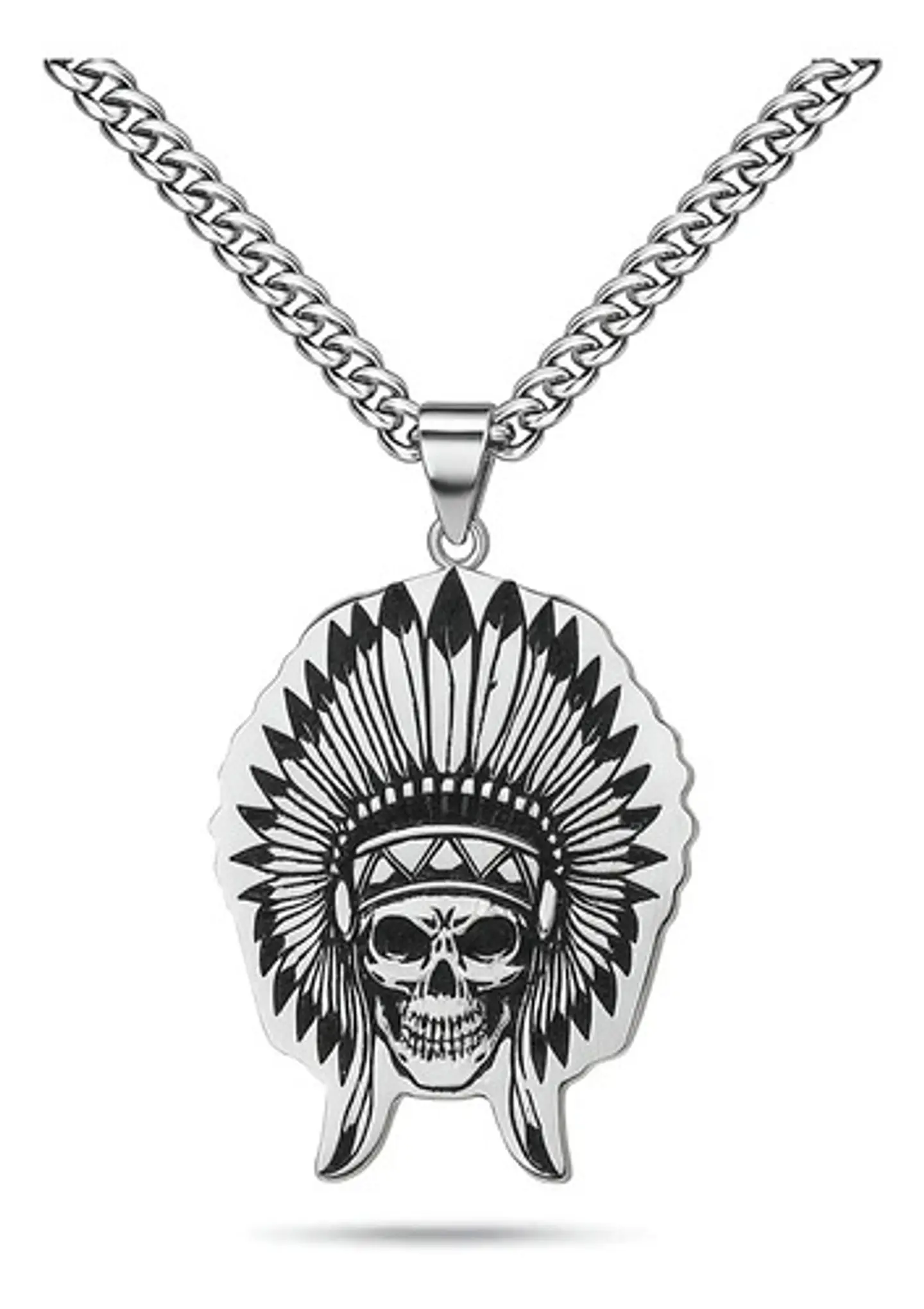 Collar Para Hombre Dije Cacique Calavera Acero Color Plata 1
