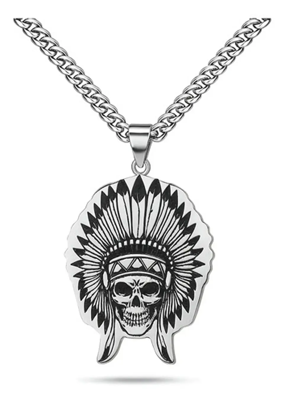 Collar Para Hombre Dije Cacique Calavera Acero Color Plata 1