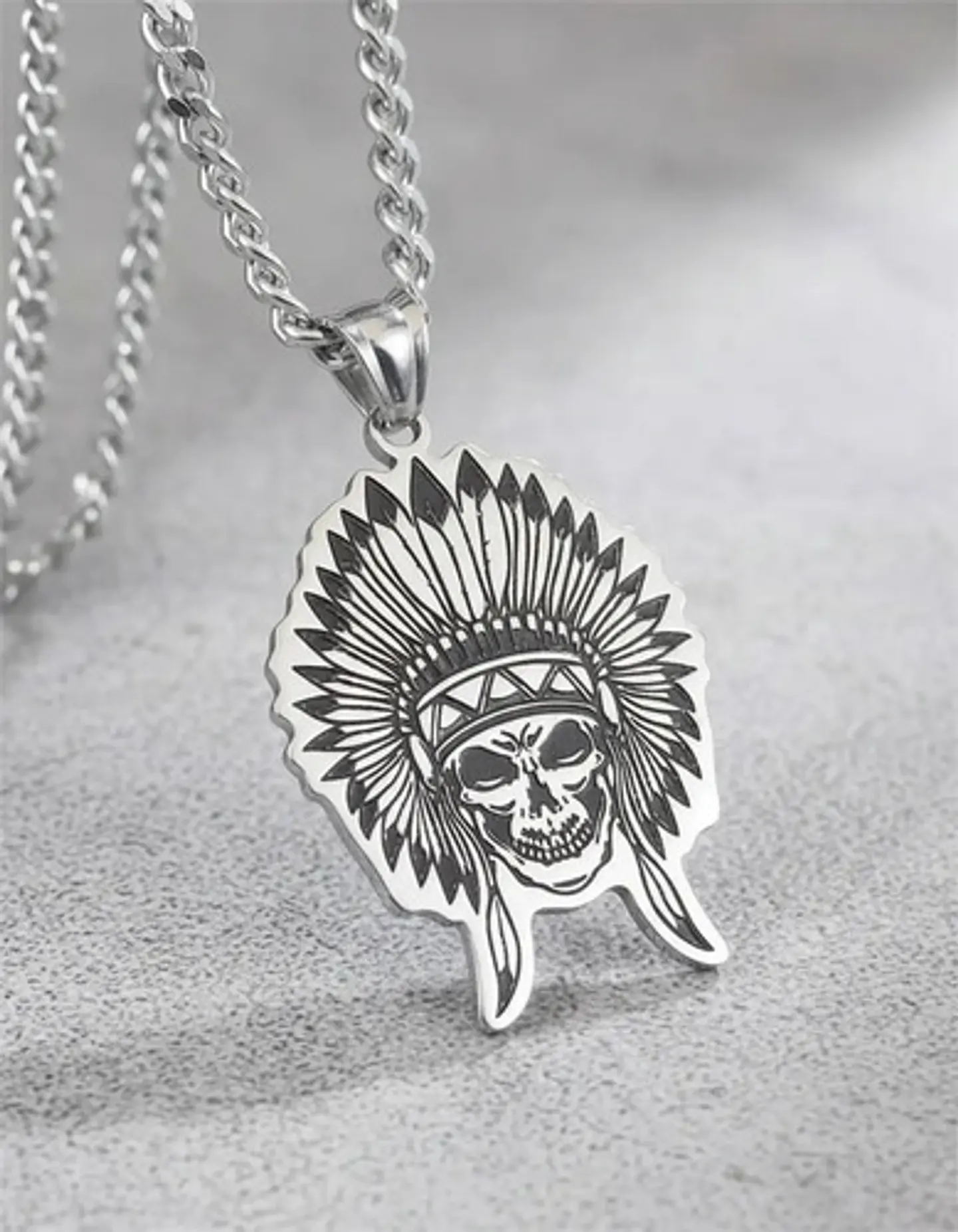 Collar Para Hombre Dije Cacique Calavera Acero Color Plata 2