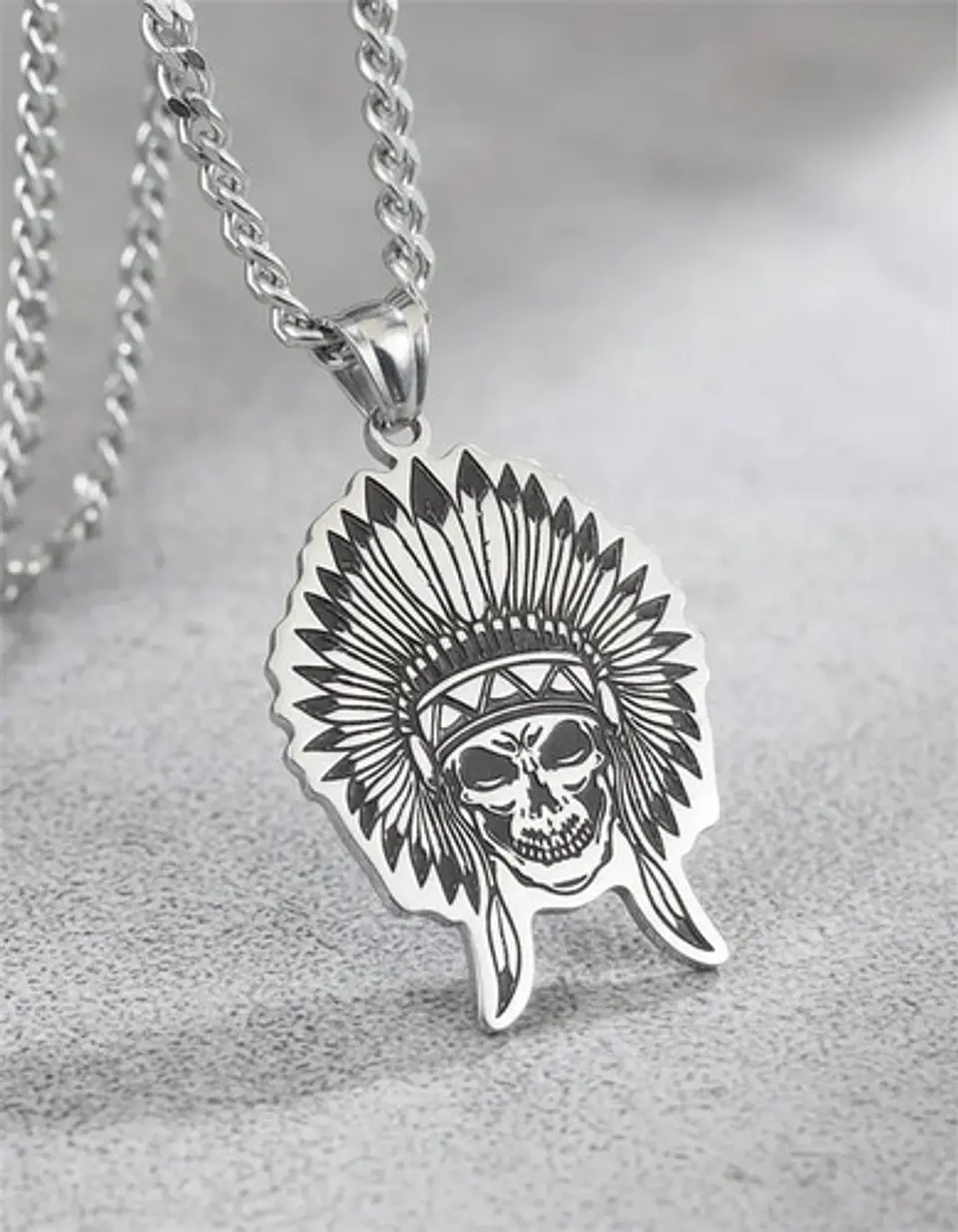 Collar Para Hombre Dije Cacique Calavera Acero Color Plata 2