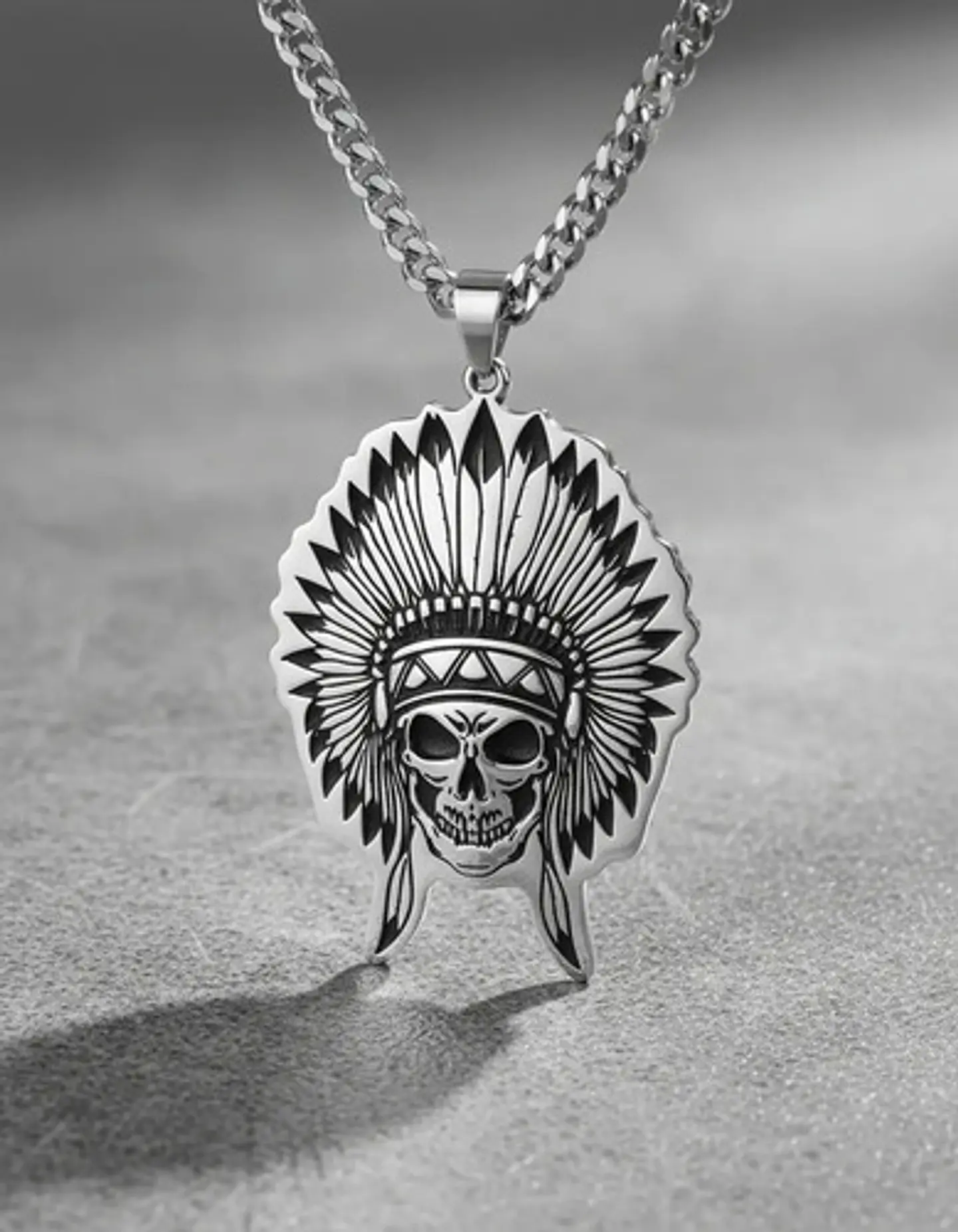 Collar Para Hombre Dije Cacique Calavera Acero Color Plata 3