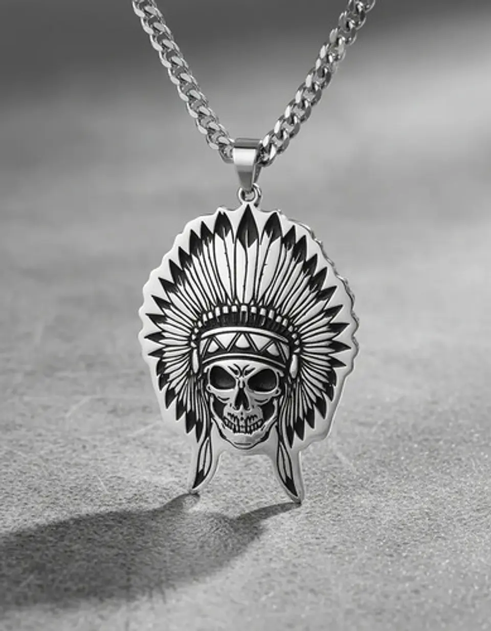 Collar Para Hombre Dije Cacique Calavera Acero Color Plata 3