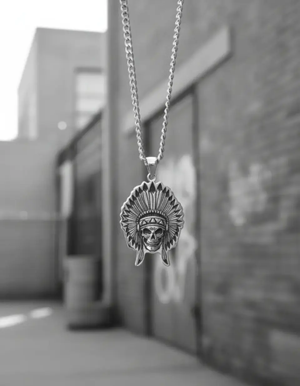 Collar Para Hombre Dije Cacique Calavera Acero Color Plata 4