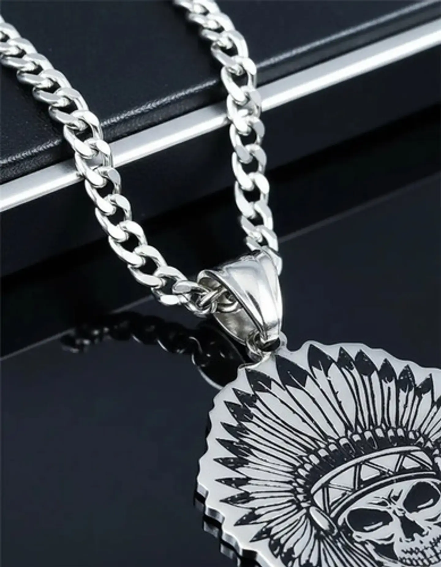 Collar Para Hombre Dije Cacique Calavera Acero Color Plata 6
