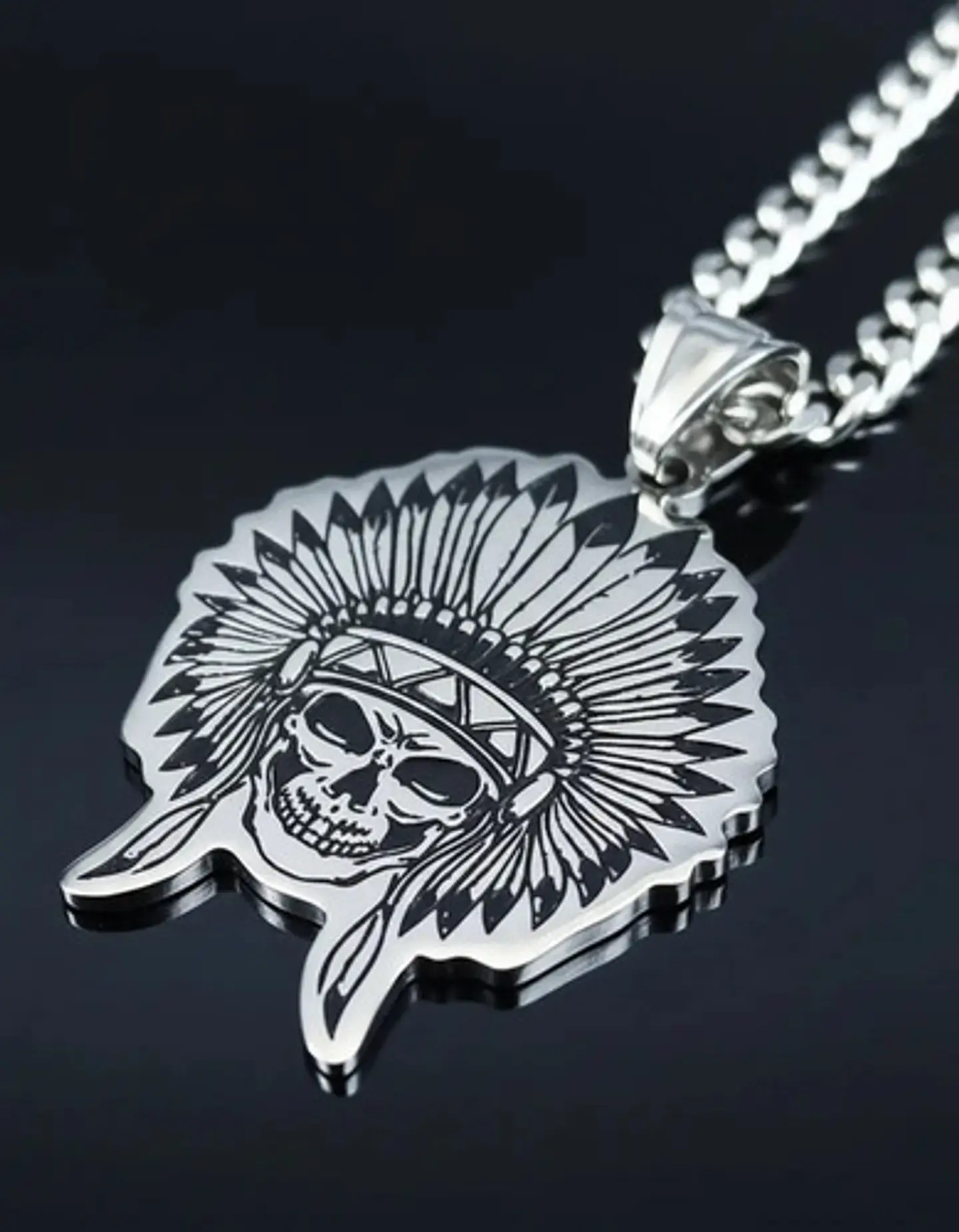 Collar Para Hombre Dije Cacique Calavera Acero Color Plata 7