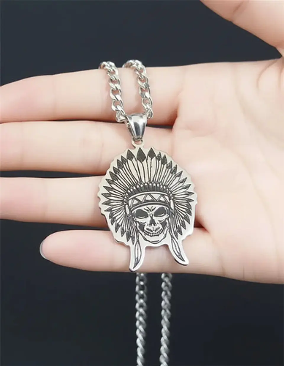 Collar Para Hombre Dije Cacique Calavera Acero Color Plata 8