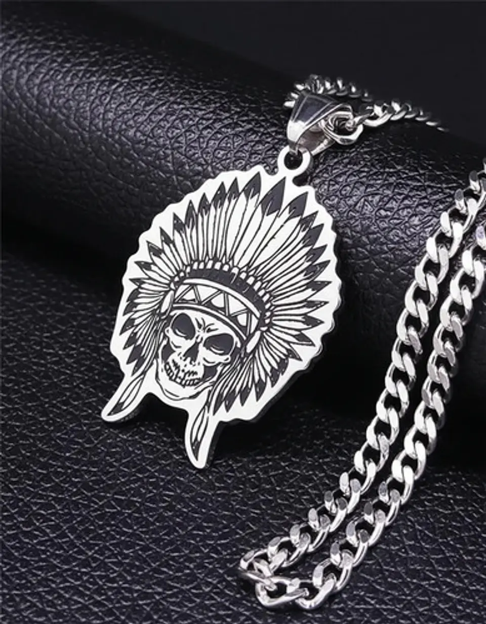 Collar Para Hombre Dije Cacique Calavera Acero Color Plata 10