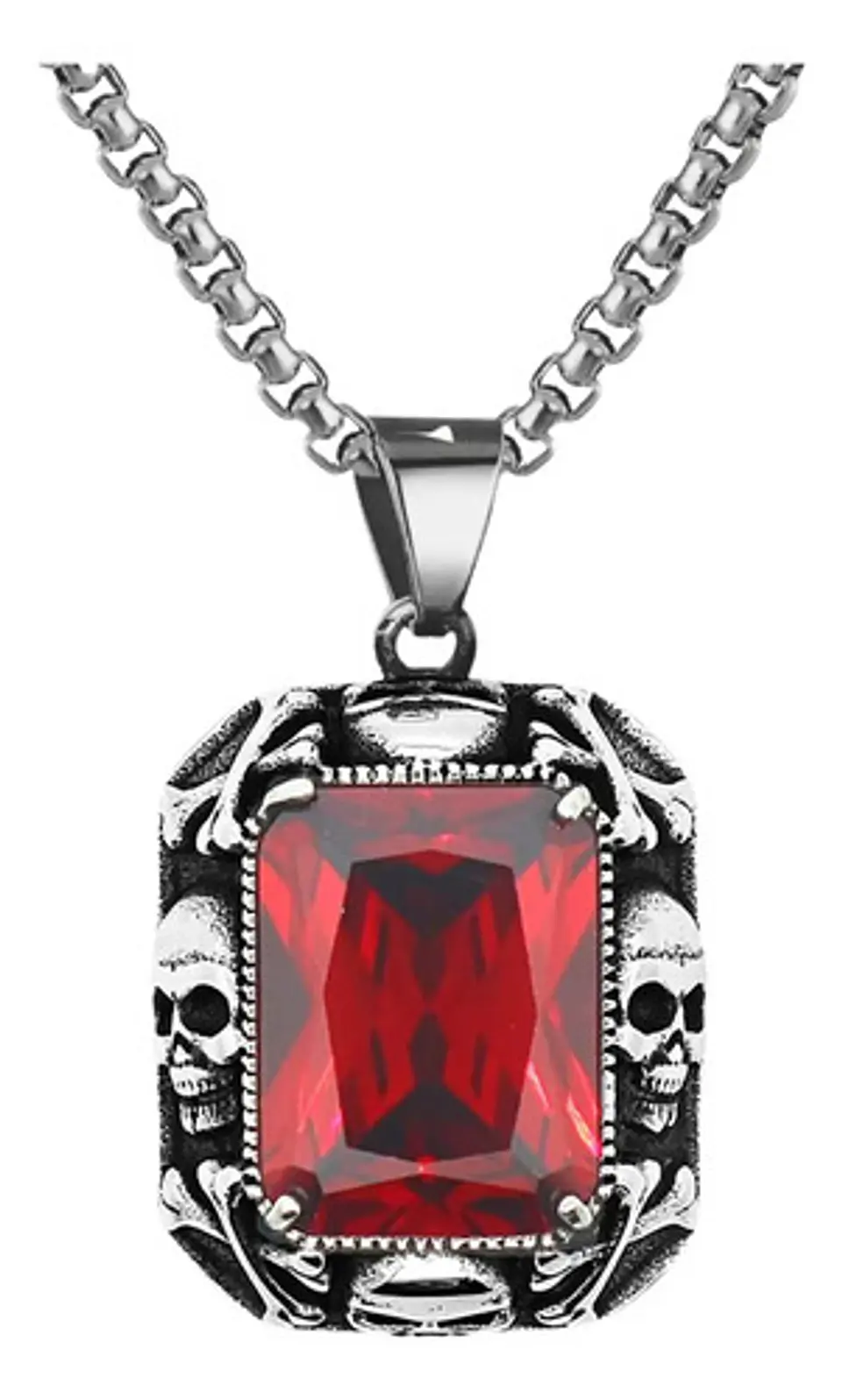 Collar Cráneos Piedra Color Plata Acero Inoxidable Hombre 1