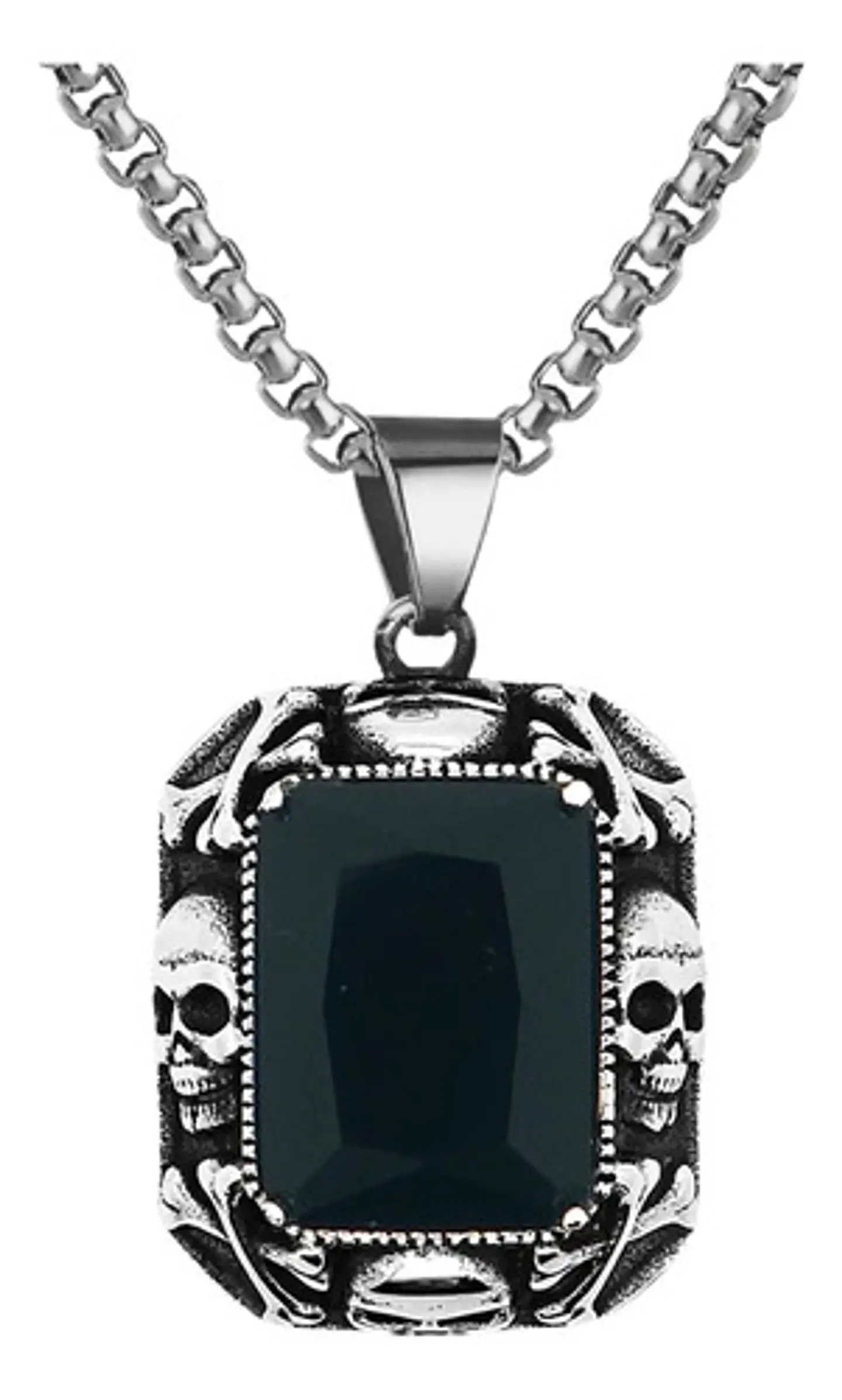 Collar Cráneos Piedra Color Plata Acero Inoxidable Hombre 6