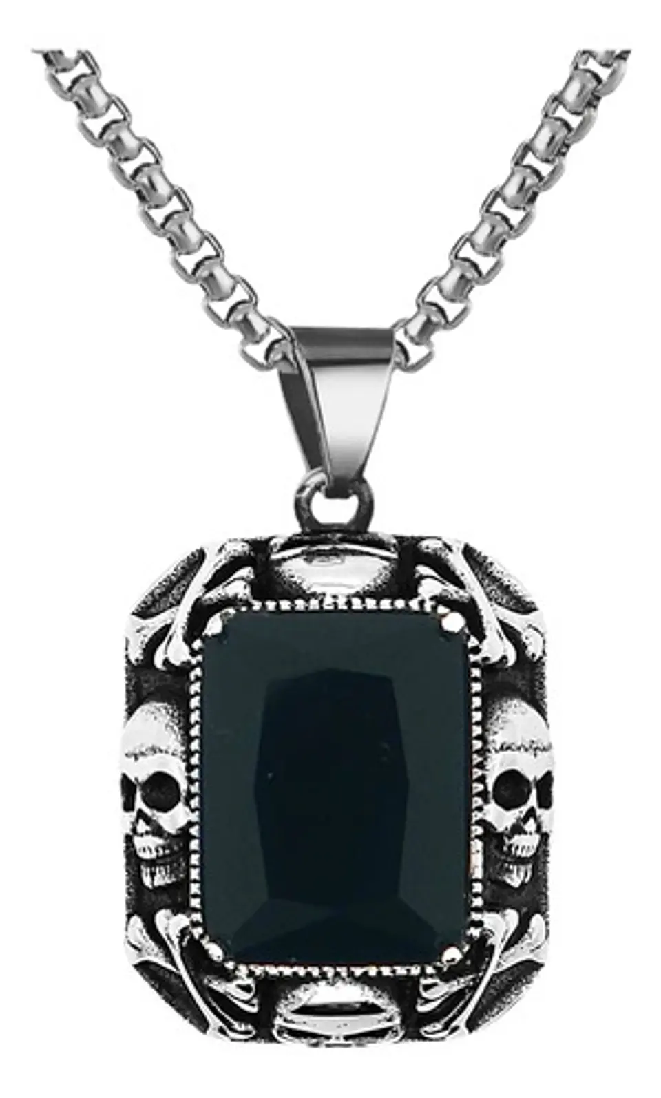 Collar Cráneos Piedra Color Plata Acero Inoxidable Hombre 6