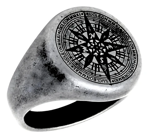 Anillo Color Plata Totem Brujula Acero Inoxidable Hombre