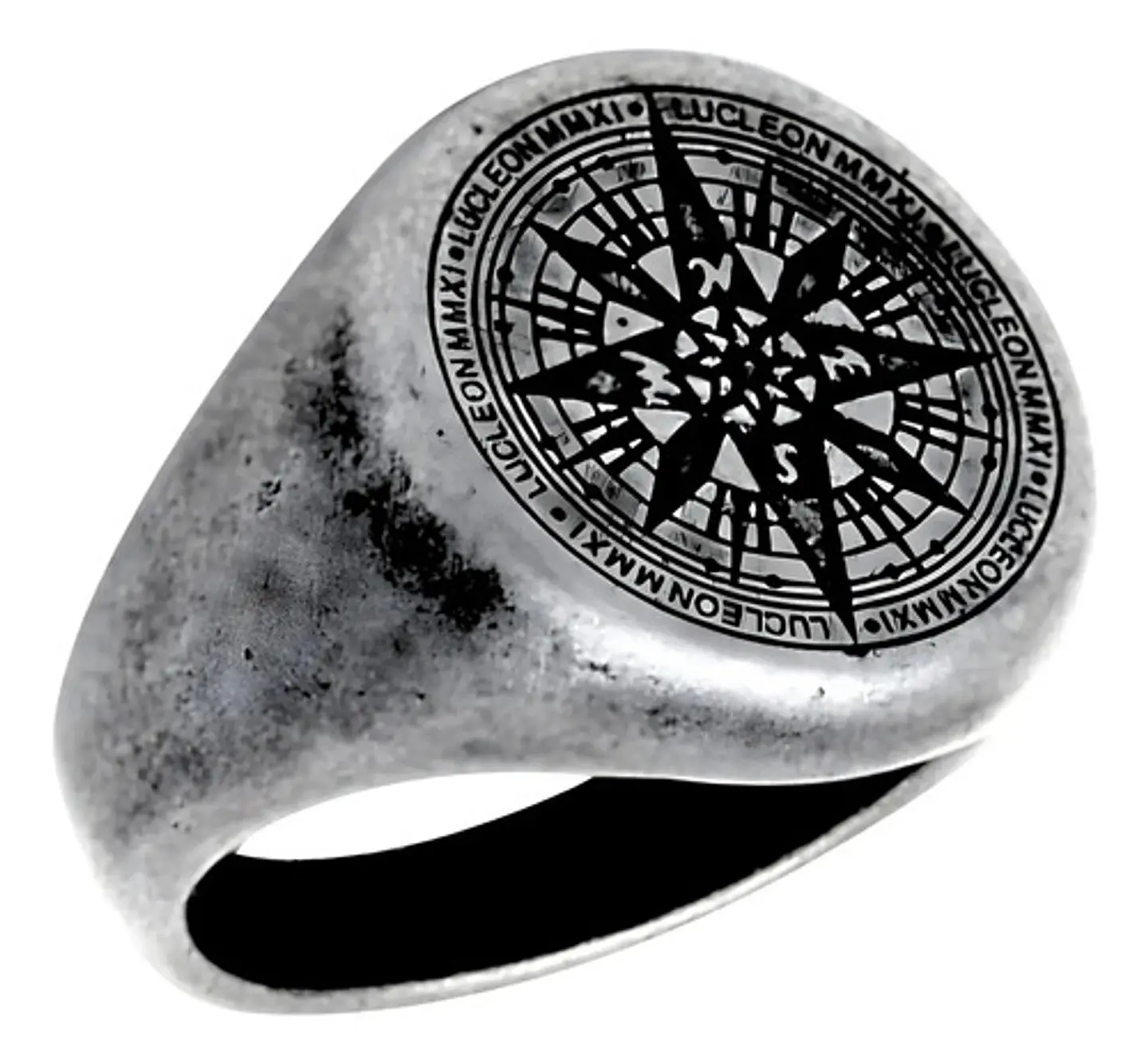 Anillo Color Plata Totem Brujula Acero Inoxidable Hombre 1