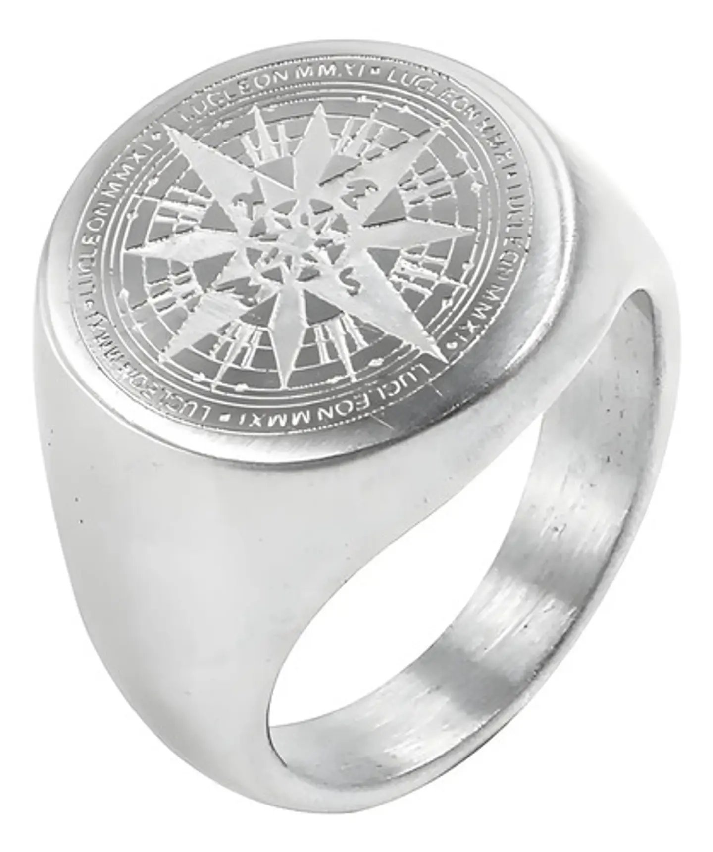Anillo Color Plata Totem Brujula Acero Inoxidable Hombre 10