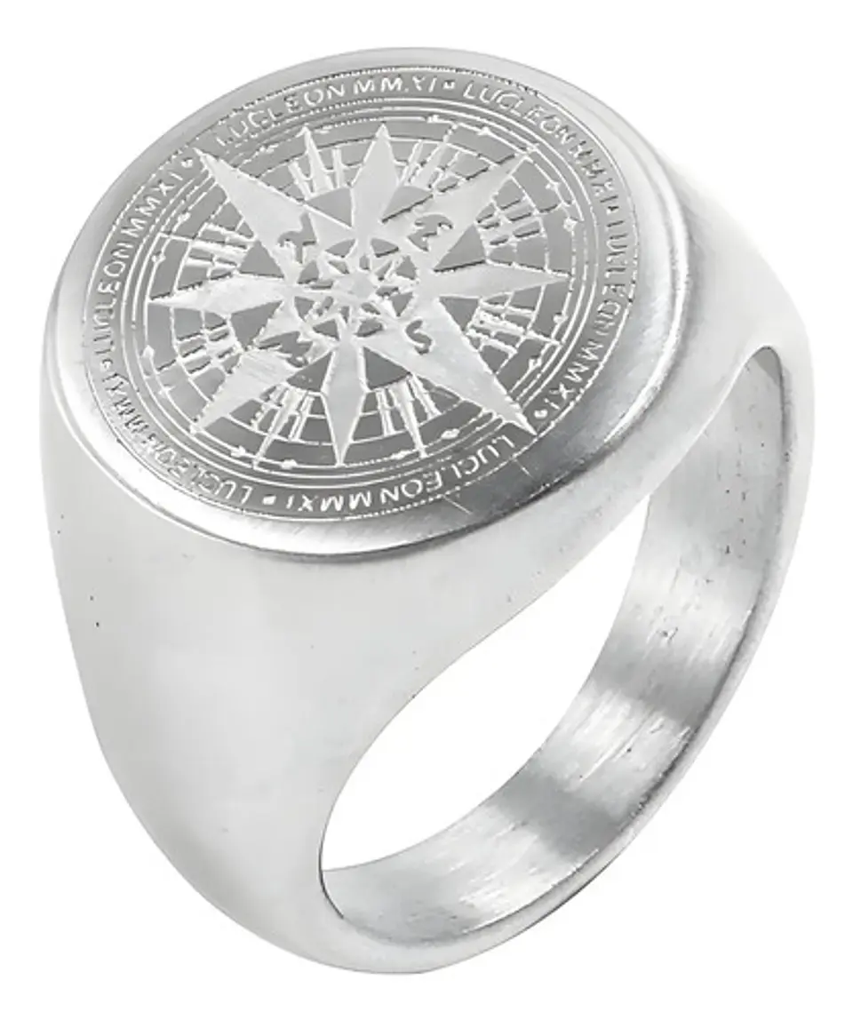 Anillo Color Plata Totem Brujula Acero Inoxidable Hombre 10