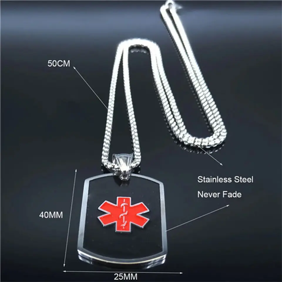 Collar Acero Inoxidable Color Plata Alerta Médica Para Mujer 3