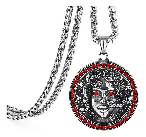 Collar Dije Medusa Color Plata Acero Inoxidable Para Hombre