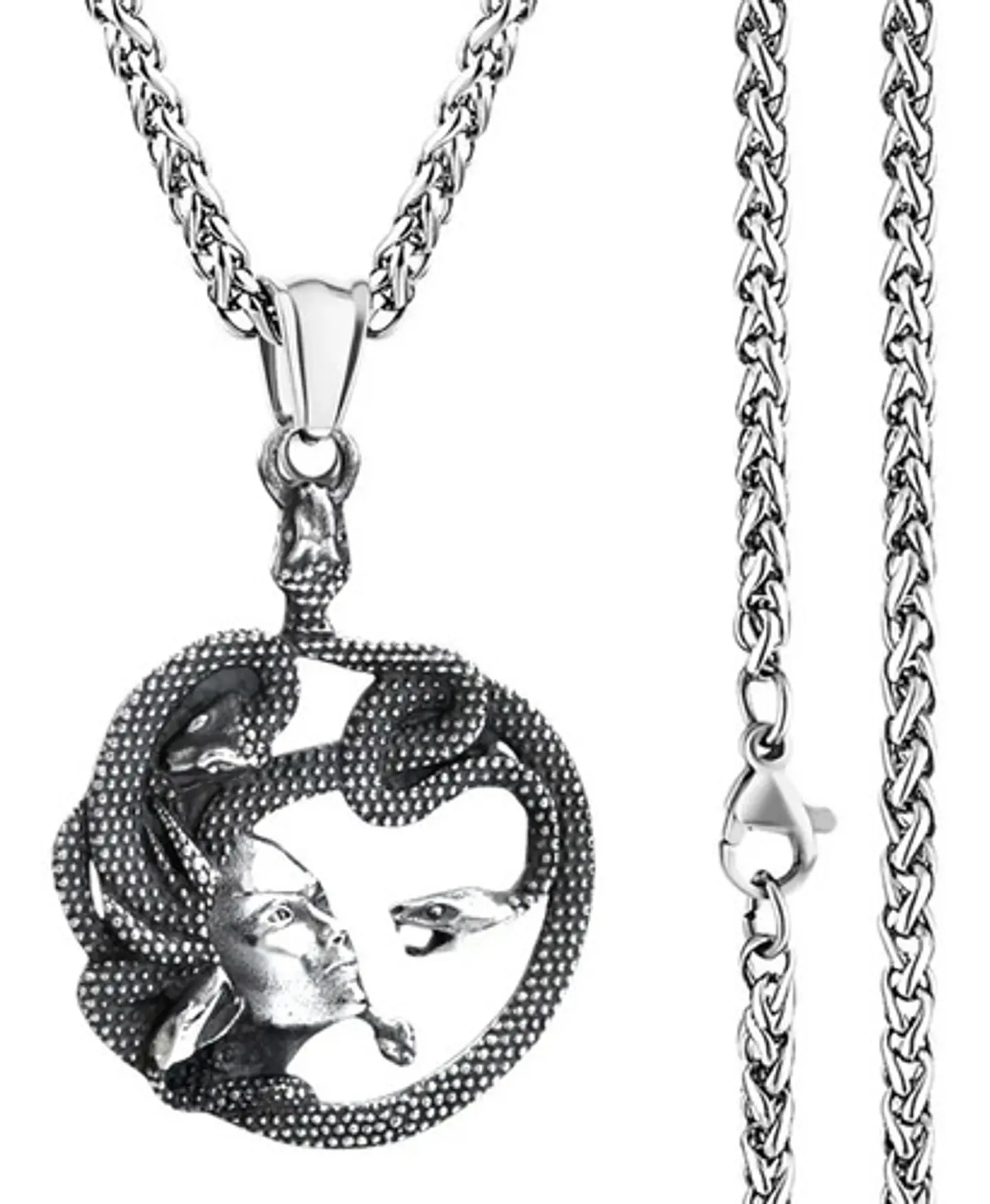 Collar Dije Medusa Color Plata Acero Inoxidable Para Hombre 6