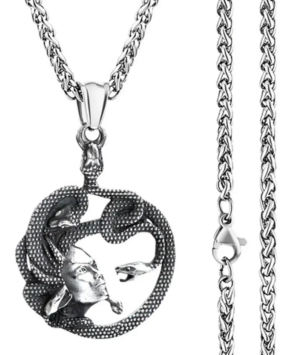 Collar Dije Medusa Color Plata Acero Inoxidable Para Hombre 6
