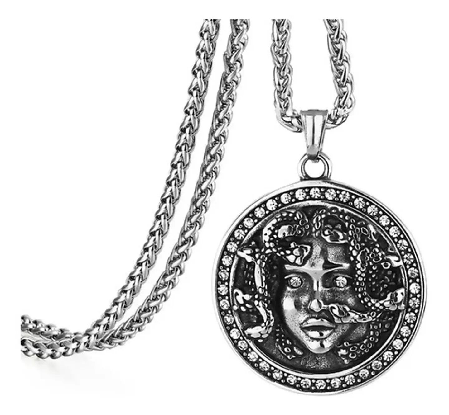 Collar Dije Medusa Color Plata Acero Inoxidable Para Hombre 13