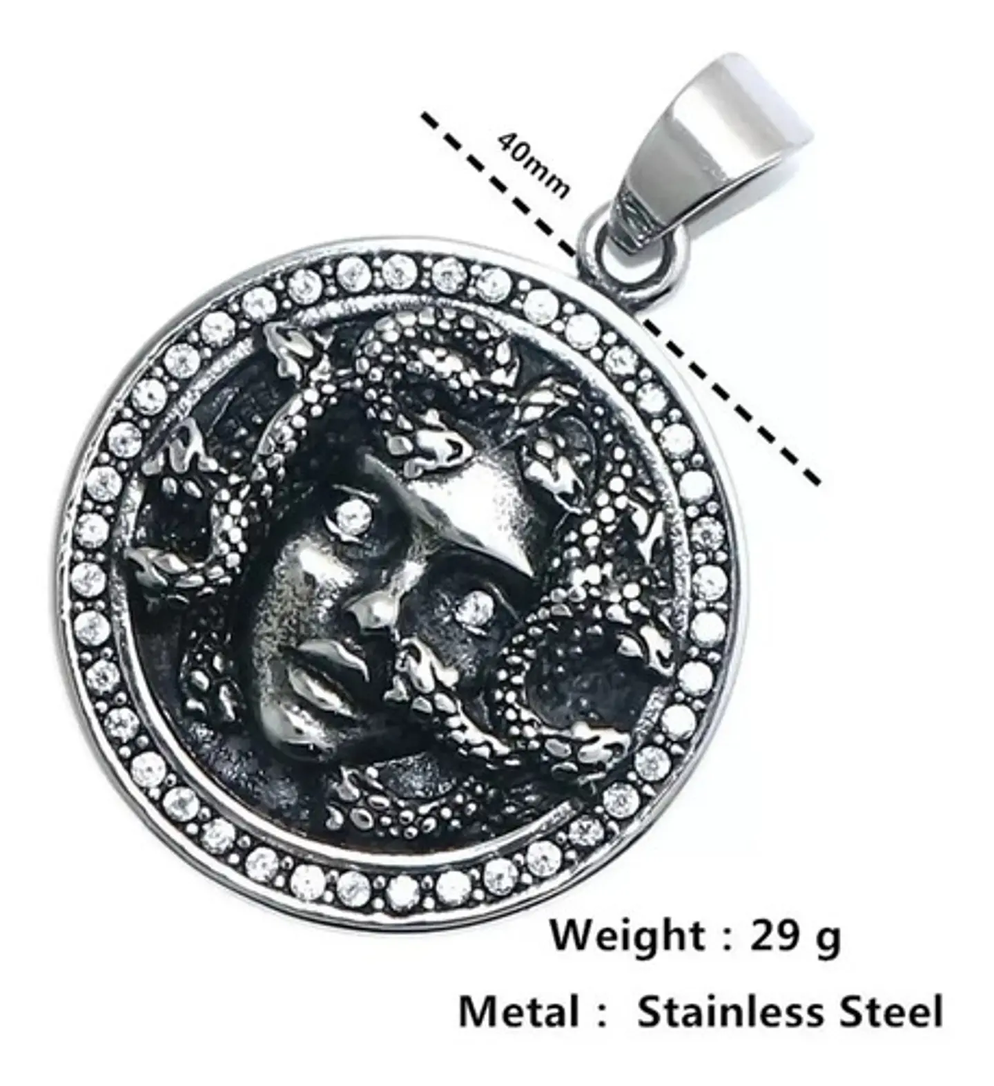 Collar Dije Medusa Color Plata Acero Inoxidable Para Hombre 16