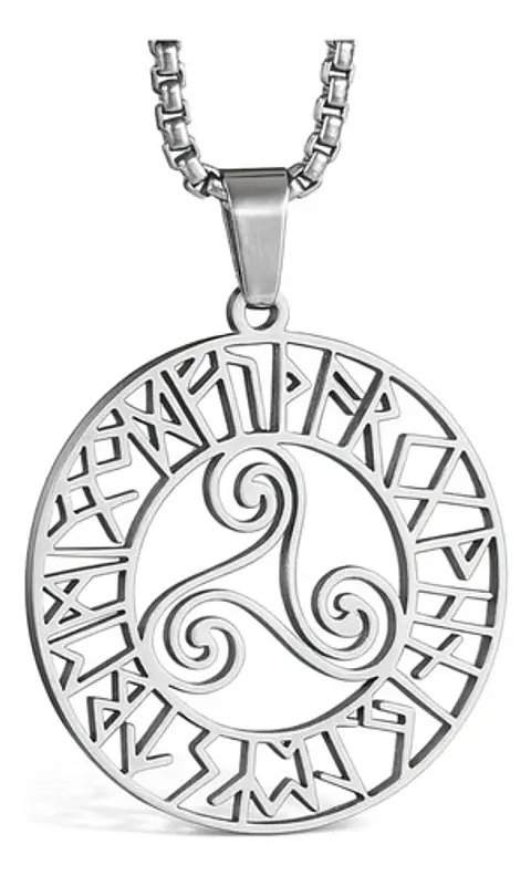 Collar Acero Inoxidable Color Plata Vórtice Vikingo Hombre Plateado