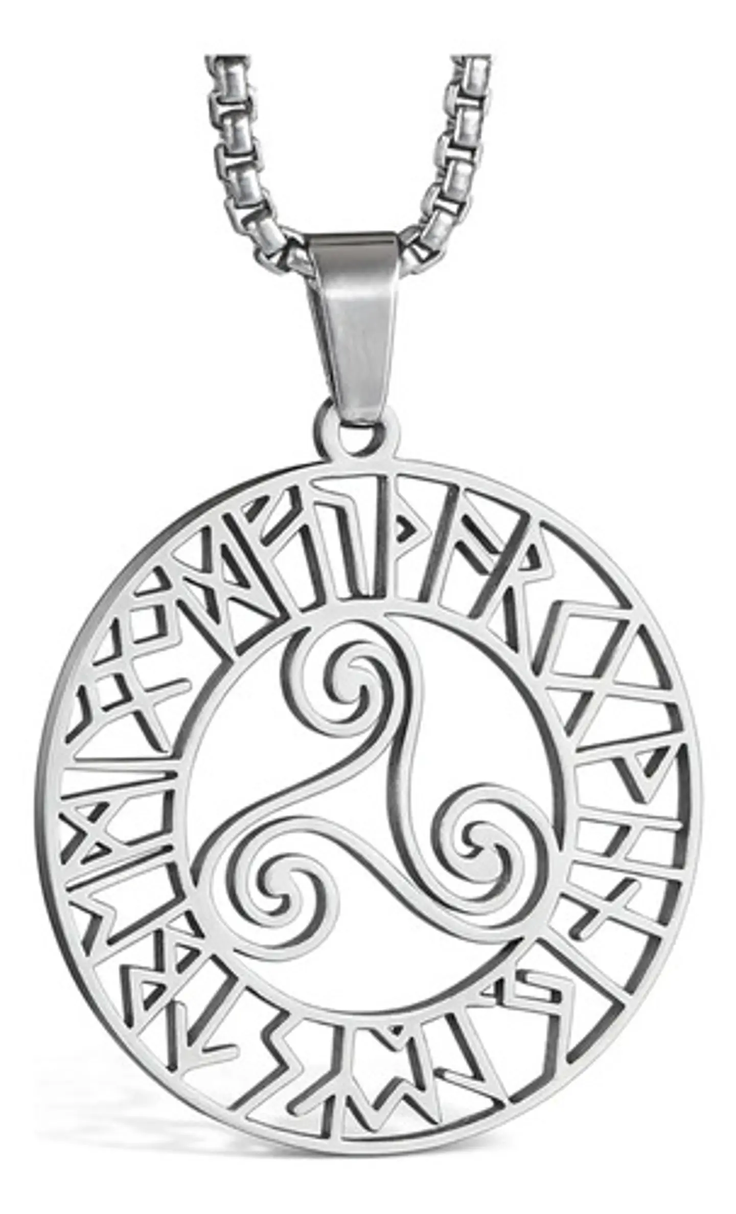 Collar Acero Inoxidable Color Plata Vórtice Vikingo Hombre Plateado 1