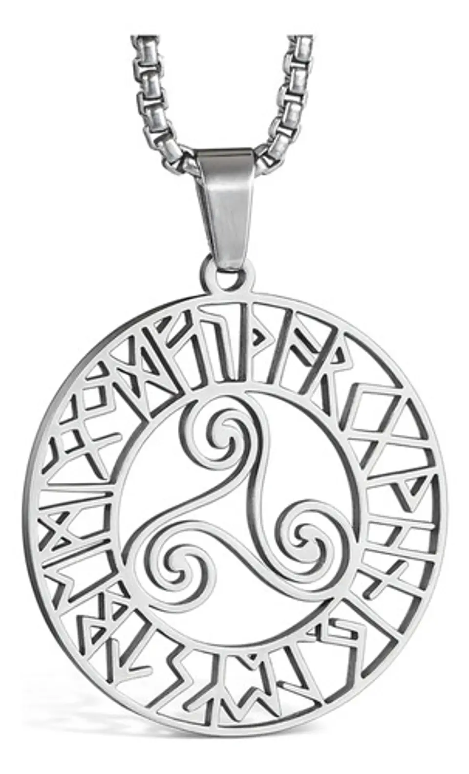 Collar Acero Inoxidable Color Plata Vórtice Vikingo Hombre Plateado 1