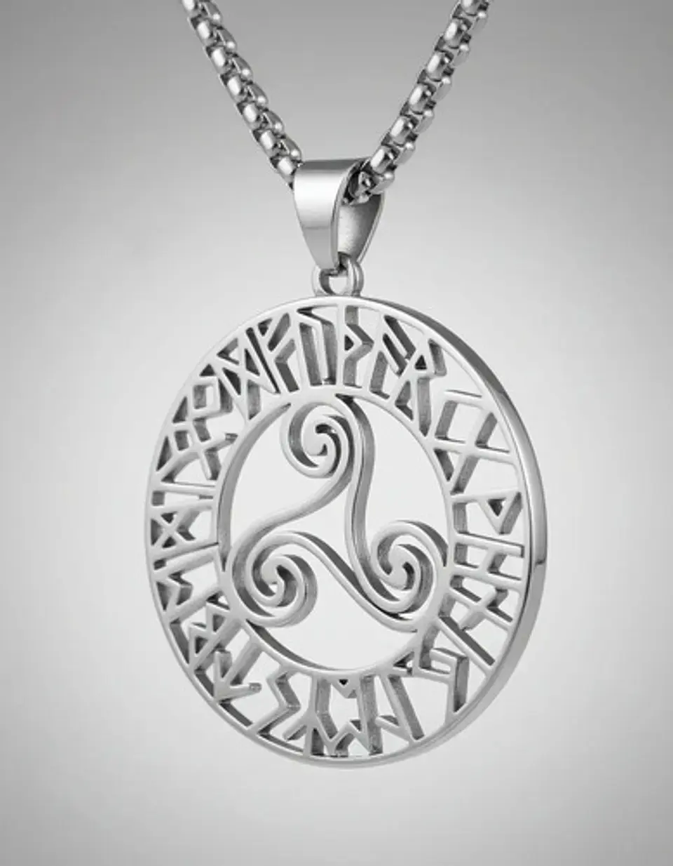 Collar Acero Inoxidable Color Plata Vórtice Vikingo Hombre Plateado 2