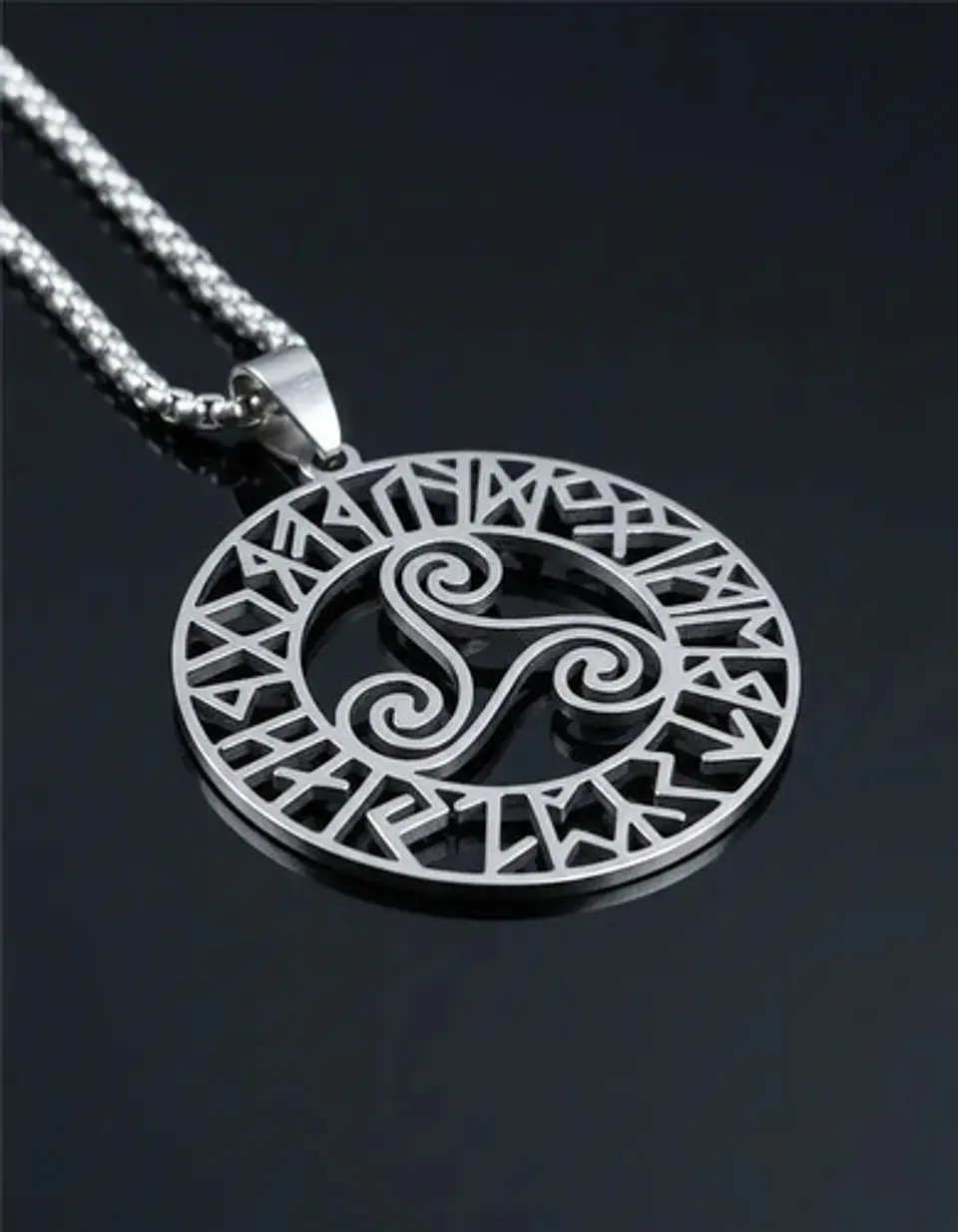Collar Acero Inoxidable Color Plata Vórtice Vikingo Hombre Plateado 6