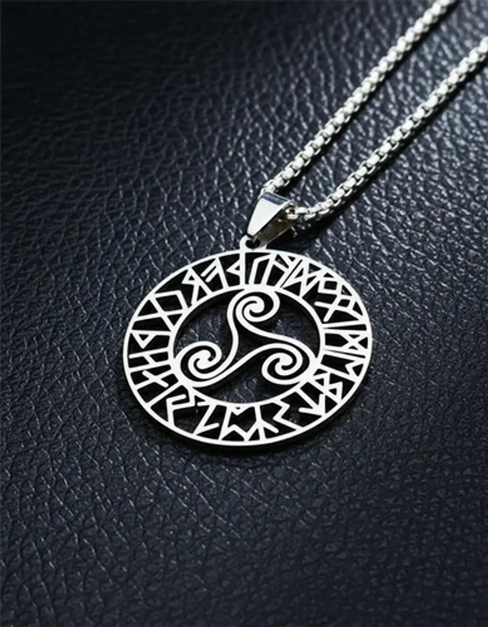 Collar Acero Inoxidable Color Plata Vórtice Vikingo Hombre Plateado 8