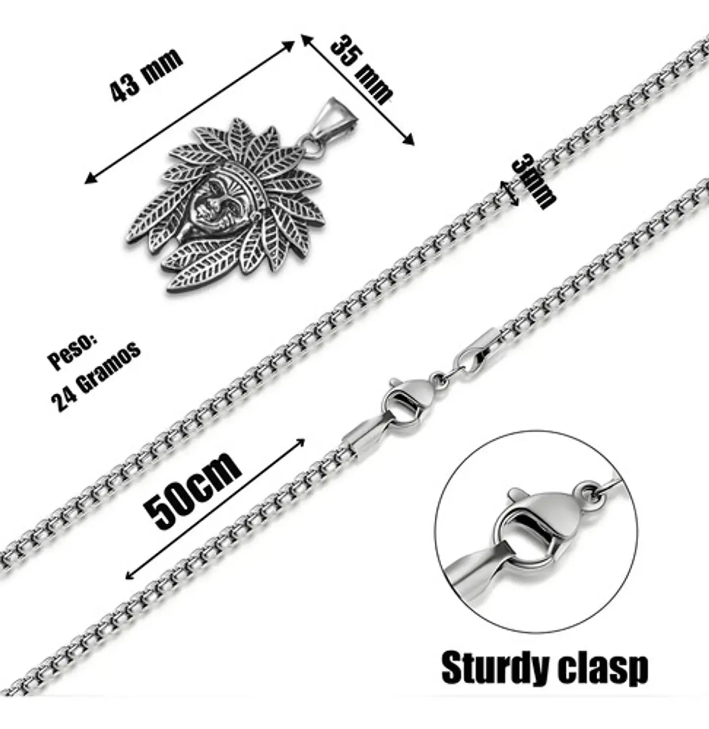 Collar Para Hombre Y Mujer Dije Indio Americano Color Plata 2